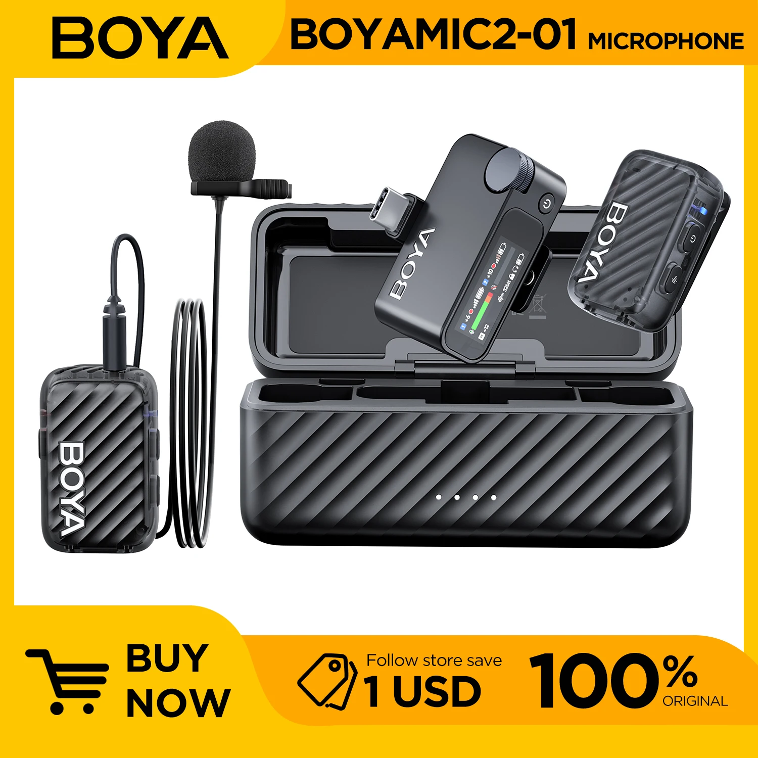 

BOYA BOYAMIC 2 Professional Wireless Lavalier Lapel Microphone for USB-C Android Camera for Live Streaming Vlog Black
