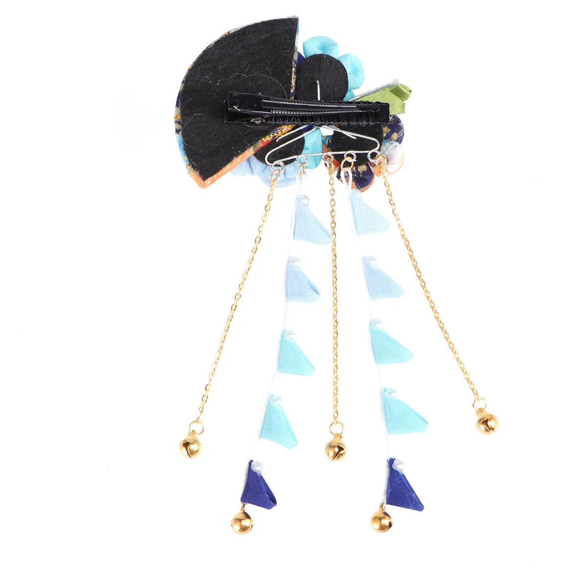 

Japanese Style Hairpin Long Tassel Classical Bridal Headdress Wedding Party Travel Wear Women Decorative Clip Blue Fan Hair