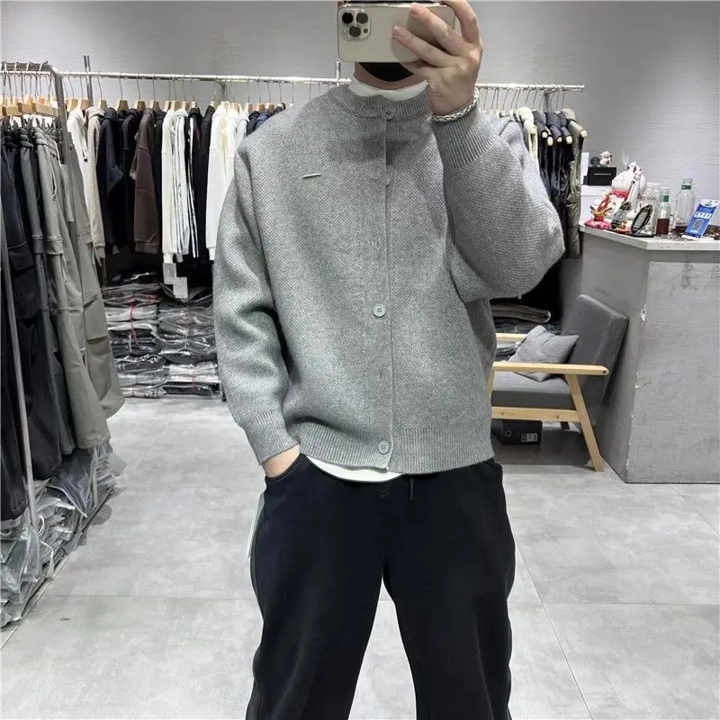 

Мужской вязаный открытый кардиган, круглый, свободный крой, модный теплый свитер, верхняя одежда, осень-зима, деловой, повседневный, в американском стиле ретро