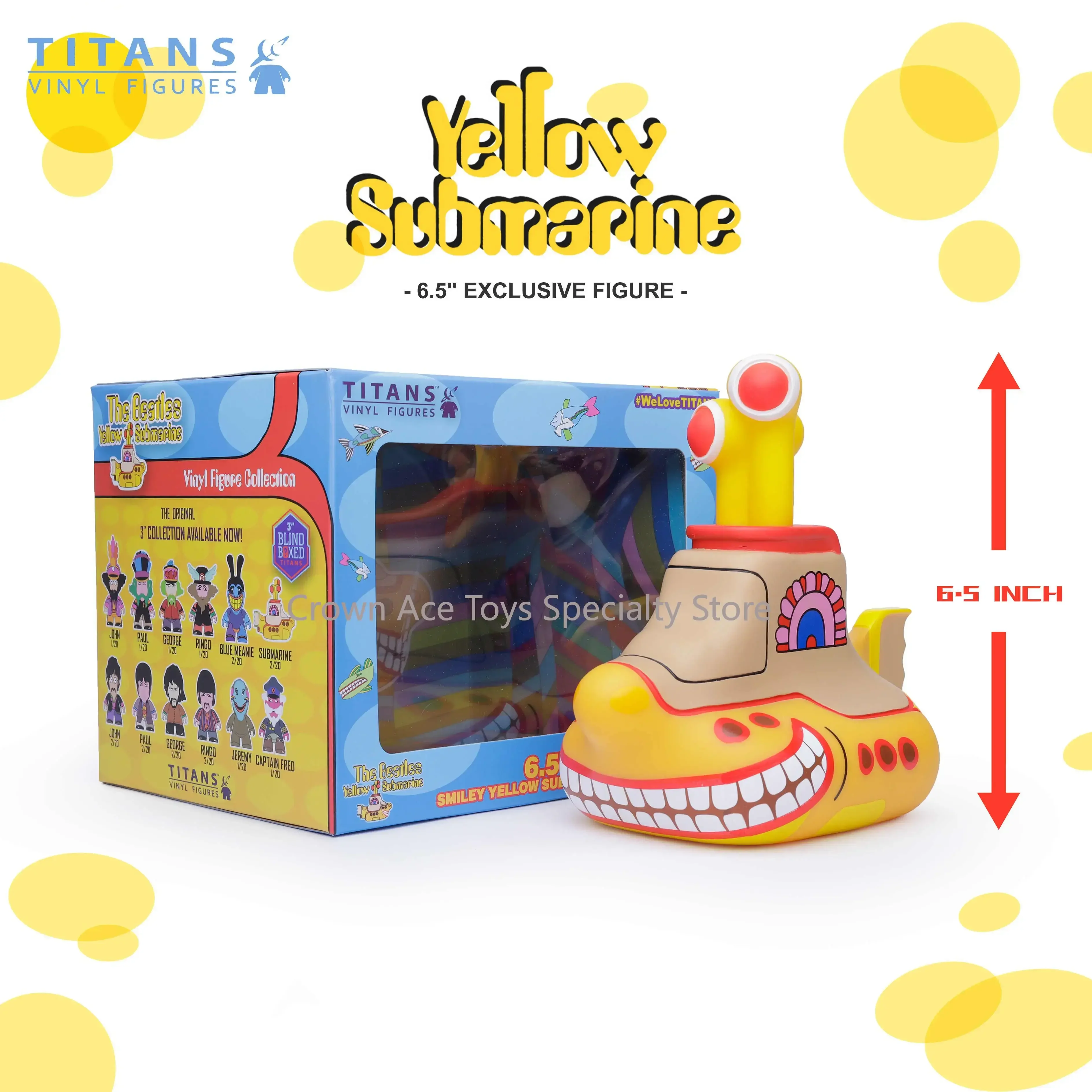 

In Stock Titans The Beatles SMILEY YELLOW SUBMARINE FIGURE 6.5in Action Figures Trendy Toy Desktop Model Classic Collectible