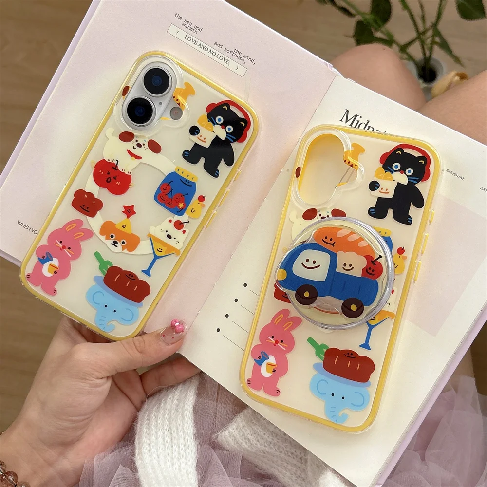 

Korea INS Cute Cartoon Magnetic Holder Phone Case for iPhone 17 Pro 16 Pro Max 15 14 13 Cover For Magsafe Holder Cases For 16 17