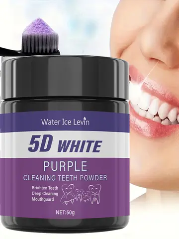 Purple Teeth Cleaning Powder - Sulfate-Free, Deep Cleaning and Polishing, Whitens Teeth in 5 Days, Portable for Daily Use and Travel