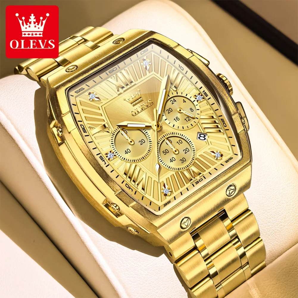 

OLEVS 5639 Мужские часы Роскошные мужские кварцевые часы Tonneau с большим циферблатом Модные многофункциональные автоматические мужские часы с хронографом и датой