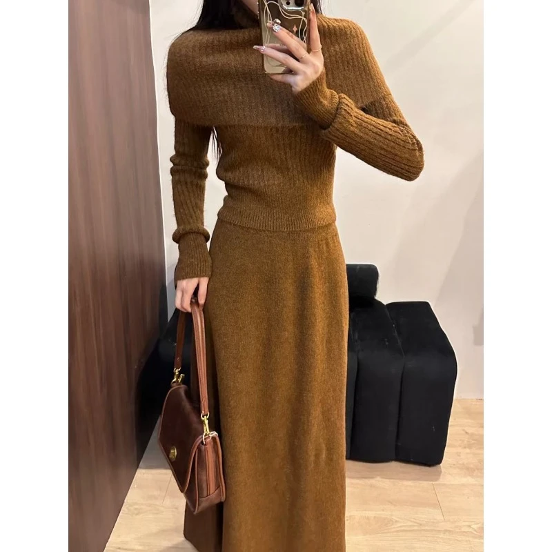 Three-piece Sweater and Skirt Set Fashion Suit Sweater Set Female Neo-chinese Style Sweater Dress Pullover Choker Comfort Soft