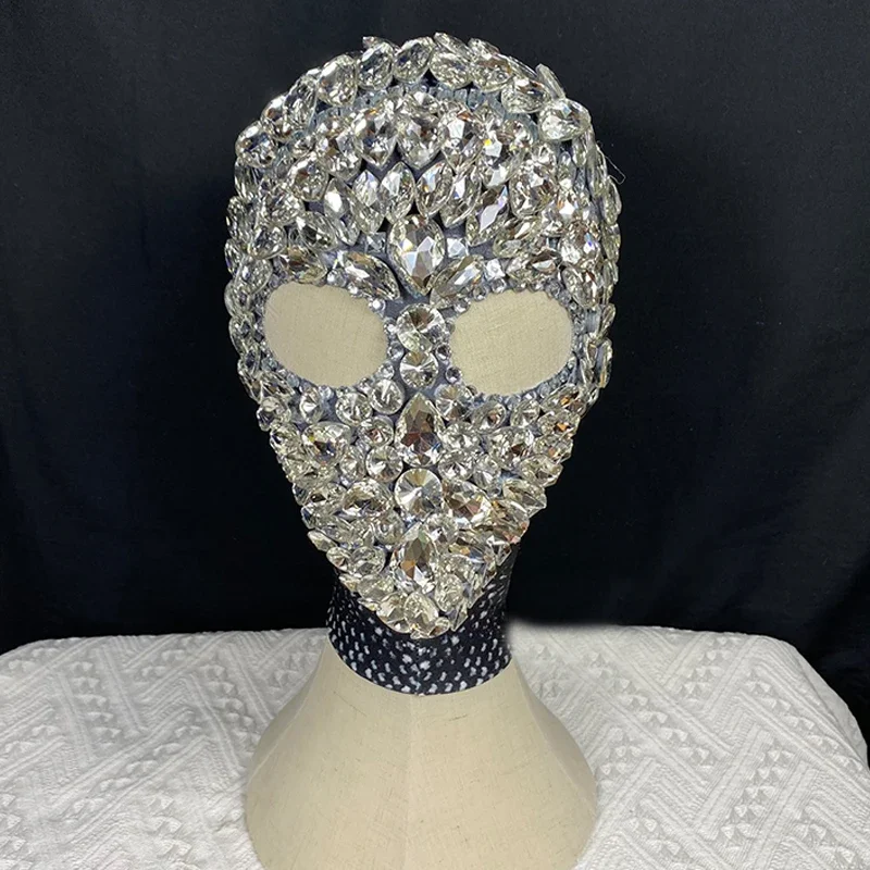 قناع لامع غطاء رأس حجر الراين أغطية الرأس العضلات النساء رجل قناع المغني كريستال الأحجار قبعة مفتوحة العين مرحلة الأداء الملحقات #2