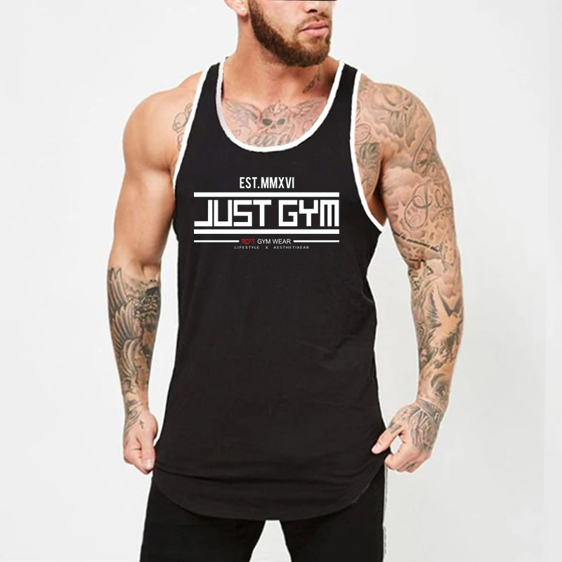 Men Clothing Cotton Tank Top Sleeveless Bodybuilding Vest Gym Workout Fitness Training Muscle Shirt Summer Sports Singlet Casual