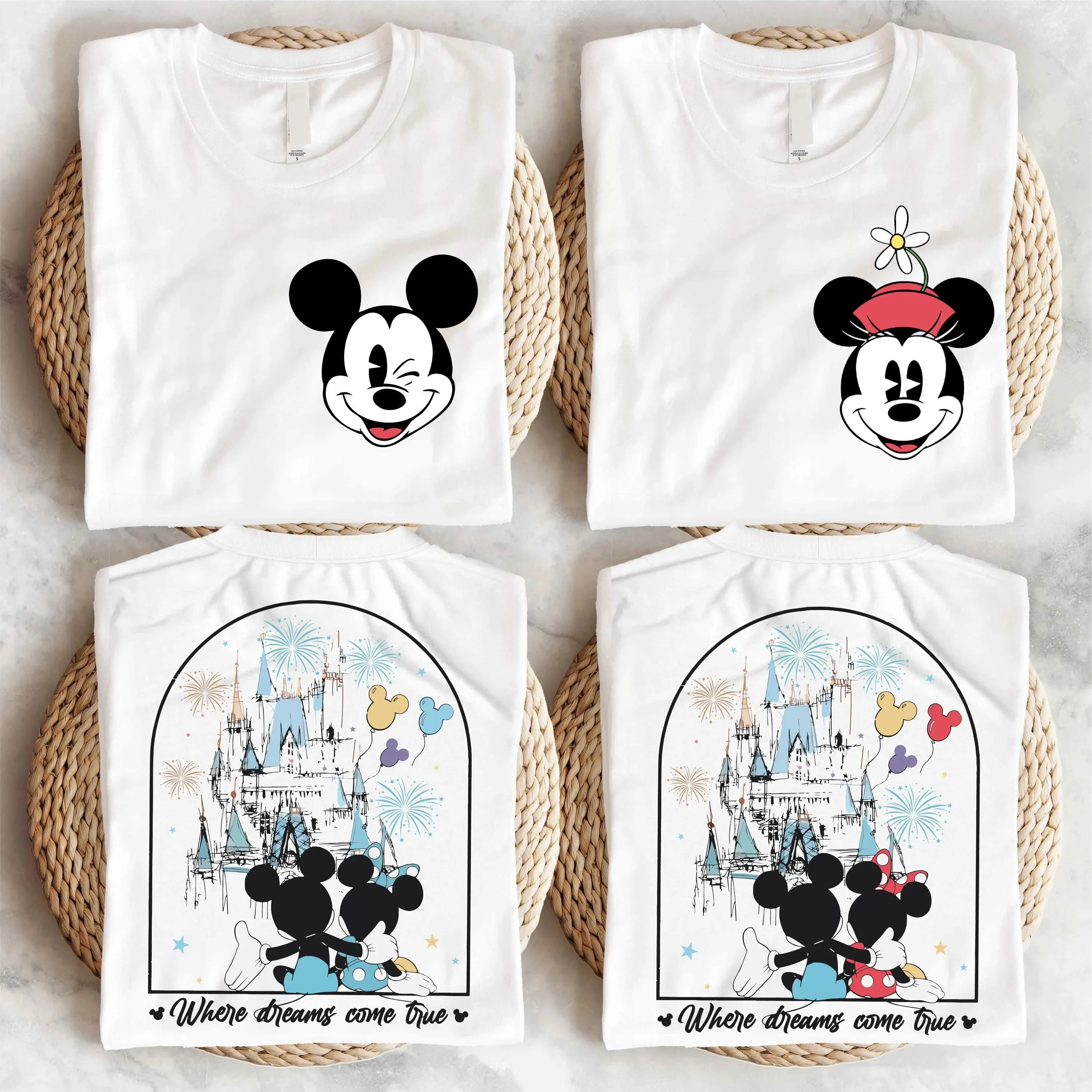 

Футболка для пар с большим принтом Disney «Микки и Минни «Волшебное королевство» для взрослых и детей, летняя быстросохнущая мягкая легкая стильная футболка