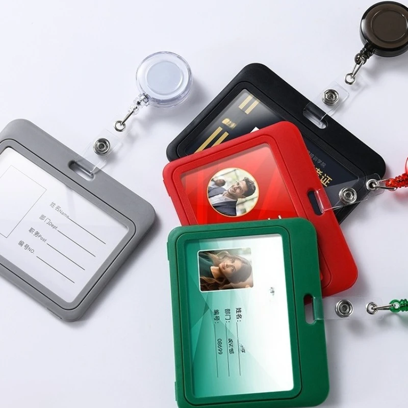 1Set Retractable Badge Holder Reel Staff Nurse Plastic Working ID Name Tag Holder Student Bus Pass Card Cover Case ID Sleeve