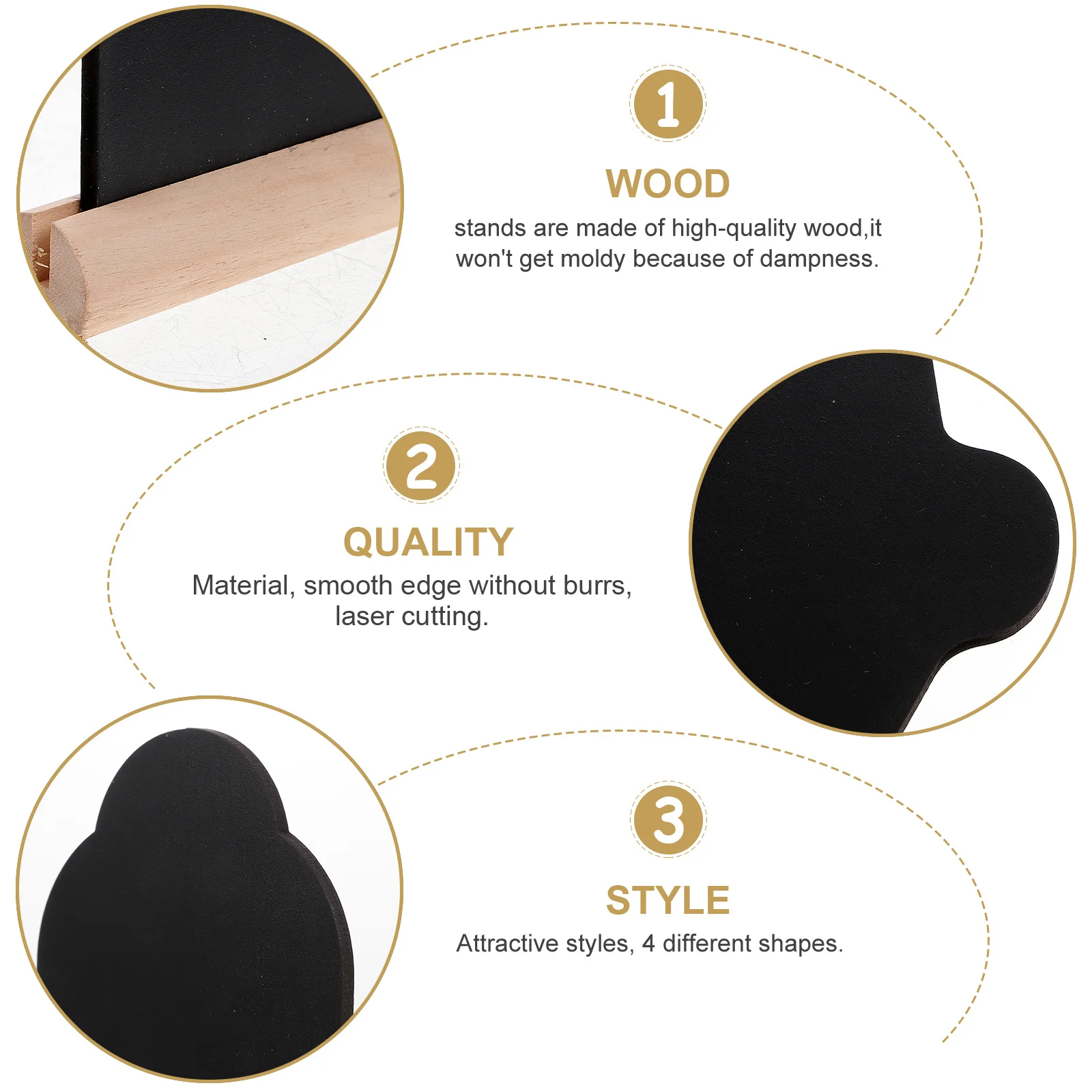 Quadros negros de lápide de madeira, 4 unidades, decorações de mesa, placas de mensagens multifuncionais, superfície lisa, sinais fáceis de limpar