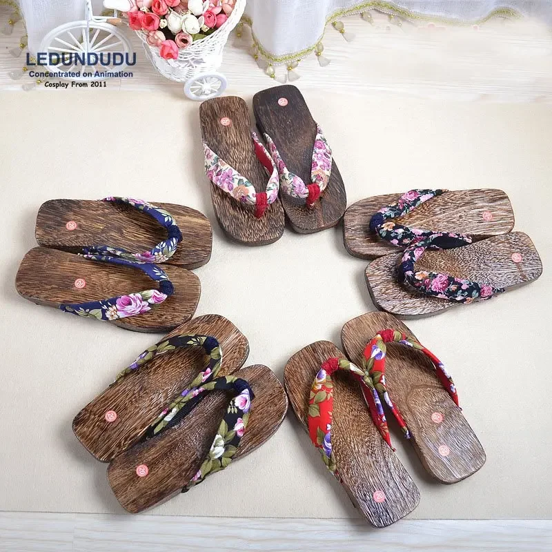 Japan Style Anime Cosplay Shoes Boys Girls Summer Flip Flops Warrior Clogs Flower Geta Sandals for Halloween Party