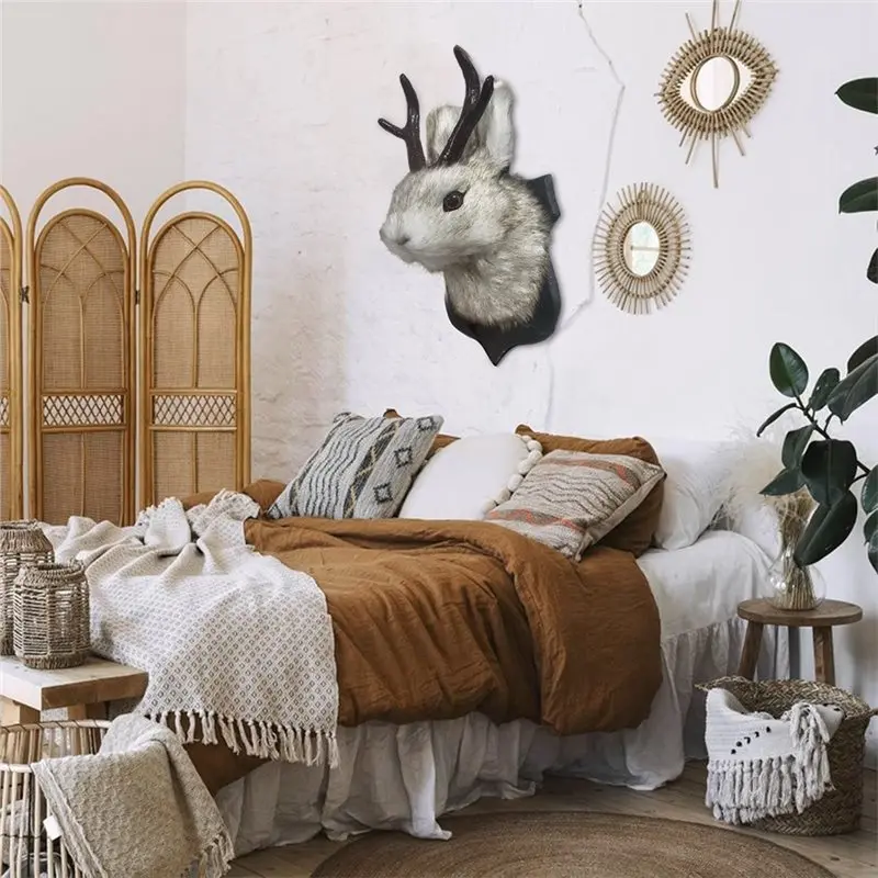 B23B Gift Ornament Wall Hanging Decoration Bunny Head Antlers Simulated Specimen Art Display