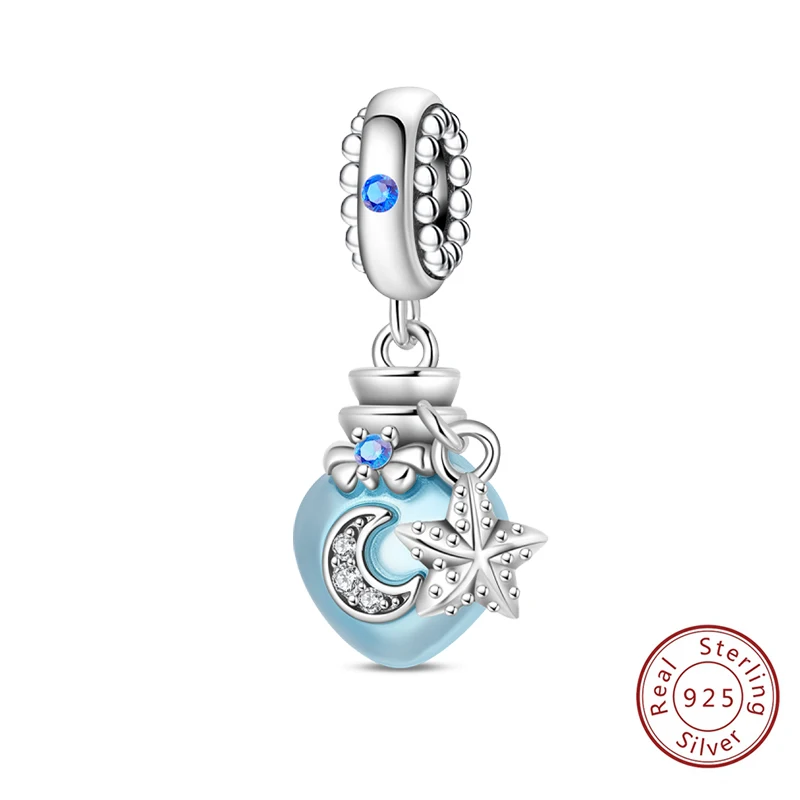 

Original Charms Beads 925 Sterling Silver Blue Ocean Float Wish Bottle Charms Pendant For Woman Jewelry Birthday Gift Making
