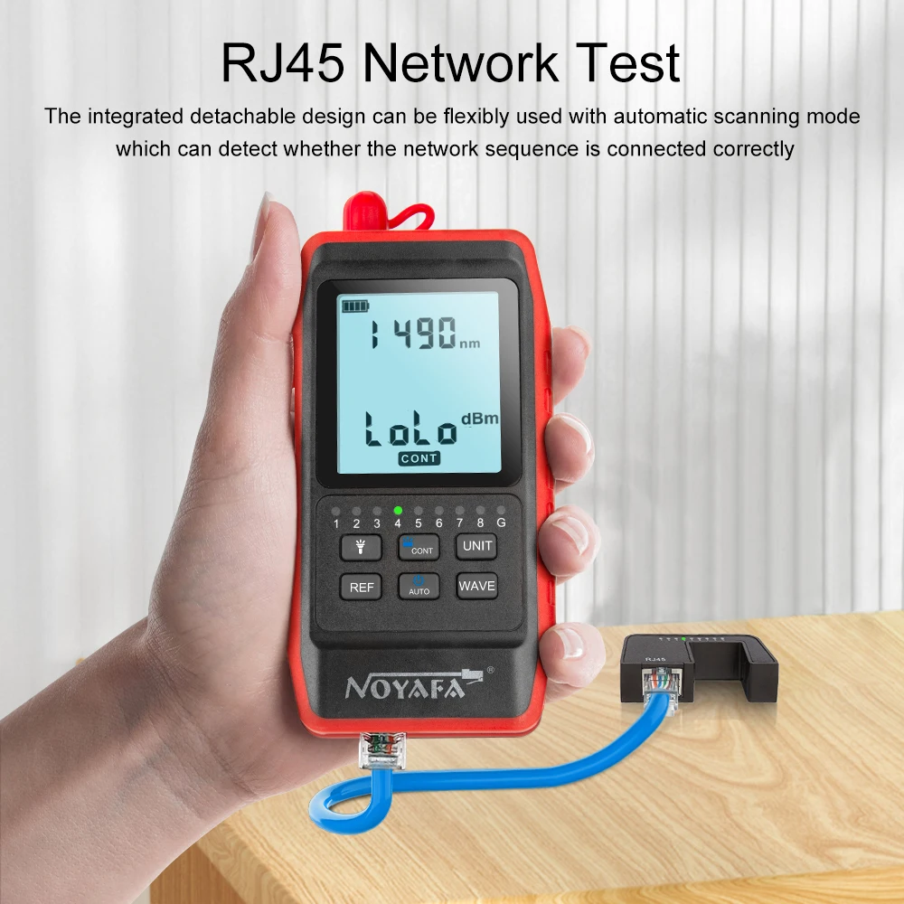 NOYAFA NF-908 مقياس الطاقة الضوئية FC SC ST جهاز اختبار الألياف البصرية شاشة الكريستال السائل محدد الأعطال البصرية كابل الشبكة تستر