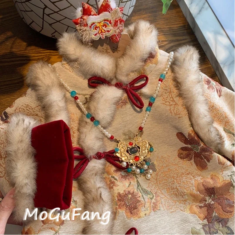 

01-Girls' Tang Suit Cotton-Padded Jacket Winter New Fashionable Children's Chinese Style Cotton Coat Hanfu Winter