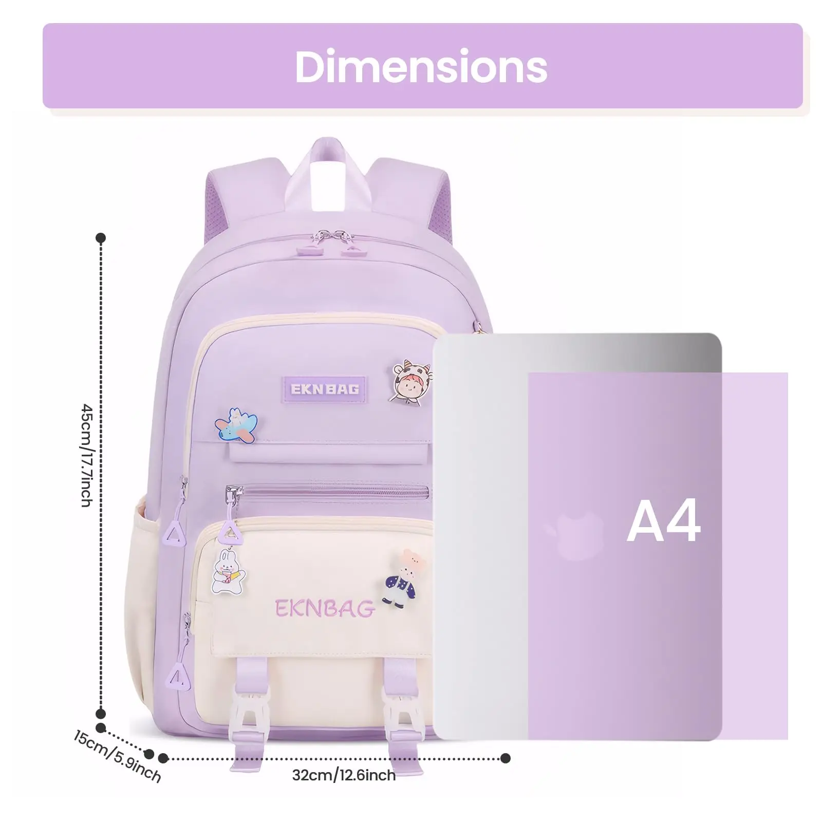 Mochila escolar de 20 litros para niña, Bolsa Escolar Kawaii con colgante, ligera, de nailon