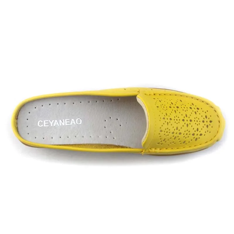 CEYANEAO Women Slipper Loafers Shoes Cow Leather Breathable Cool Pointed Toe wedge Female Footwear Casual Women Flats Shoes