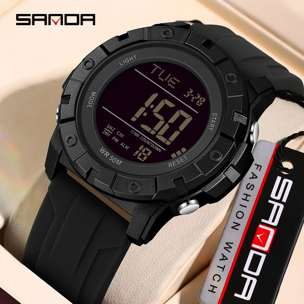 SANDA 2176 Luxury Men's Electronic Multi functional Sports Outdoor LED Calendar Waterproof Watch