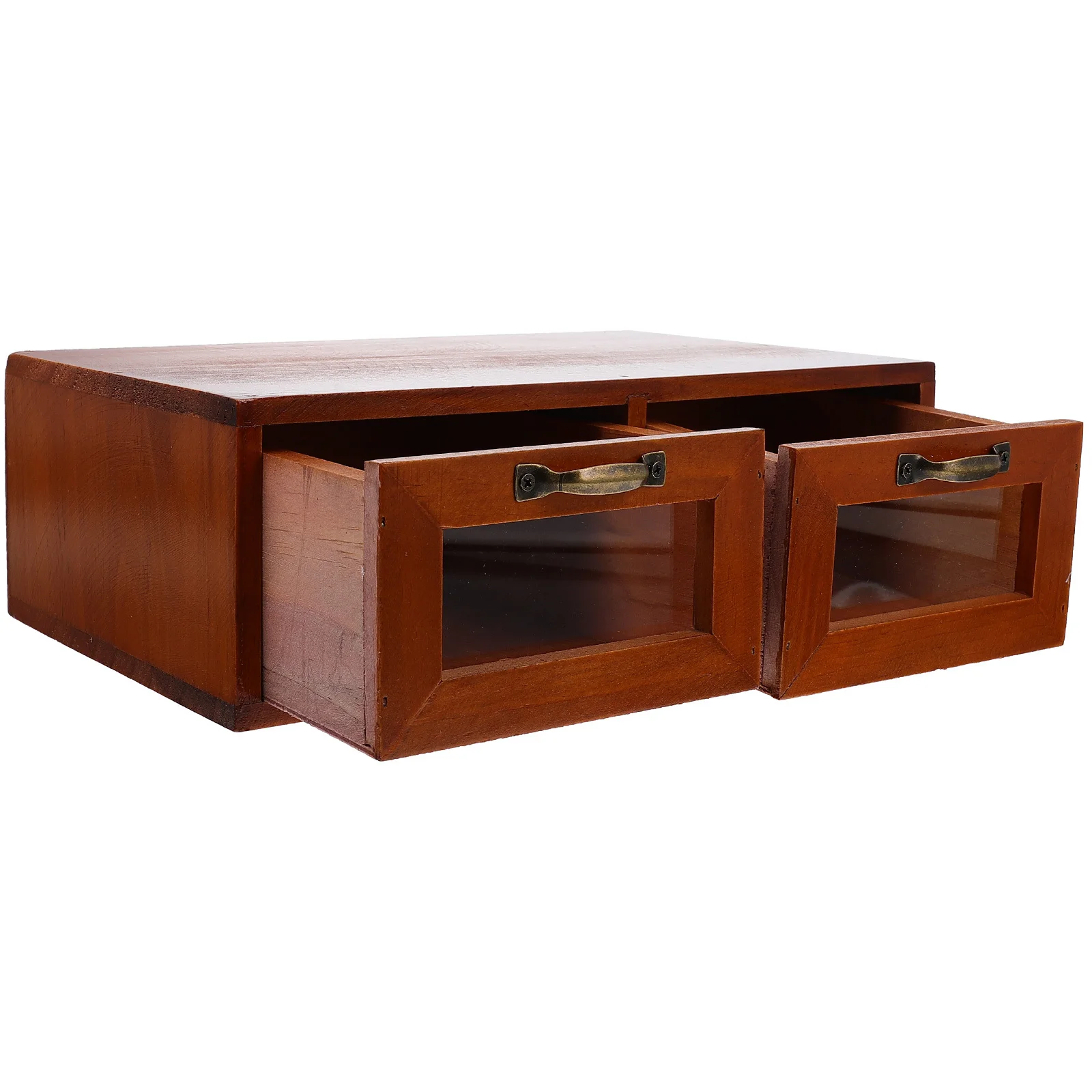 1Pcs Retro Storage Box with Glass Front Wooden Desktop Organizer for Jewelry Makeup Accessories Small Drawer Type Storage Case