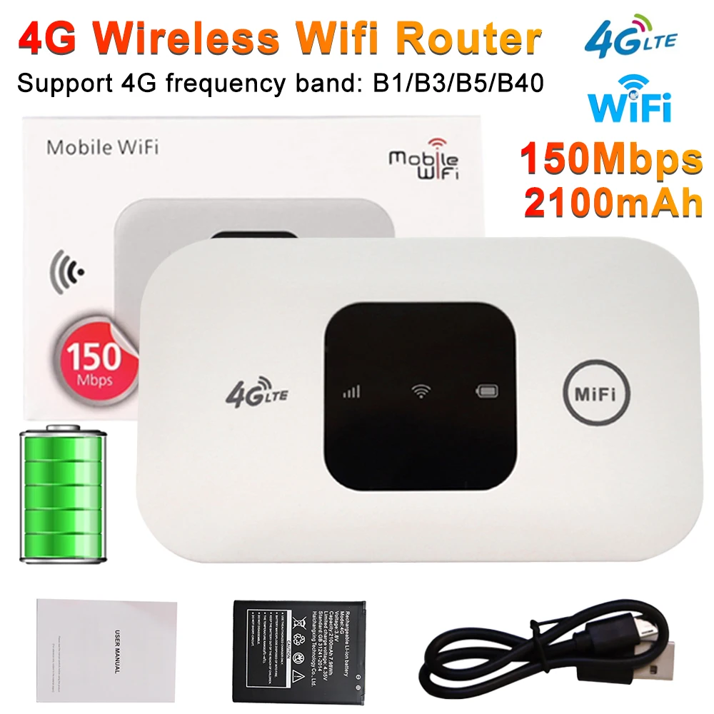 

Портативный 4G Wi-Fi роутер (мобильная точка доступа) 150 Мбит/с, беспроводной 4G роутер 2100 мАч со слотом для SIM-карты, широкий охват покрытия
