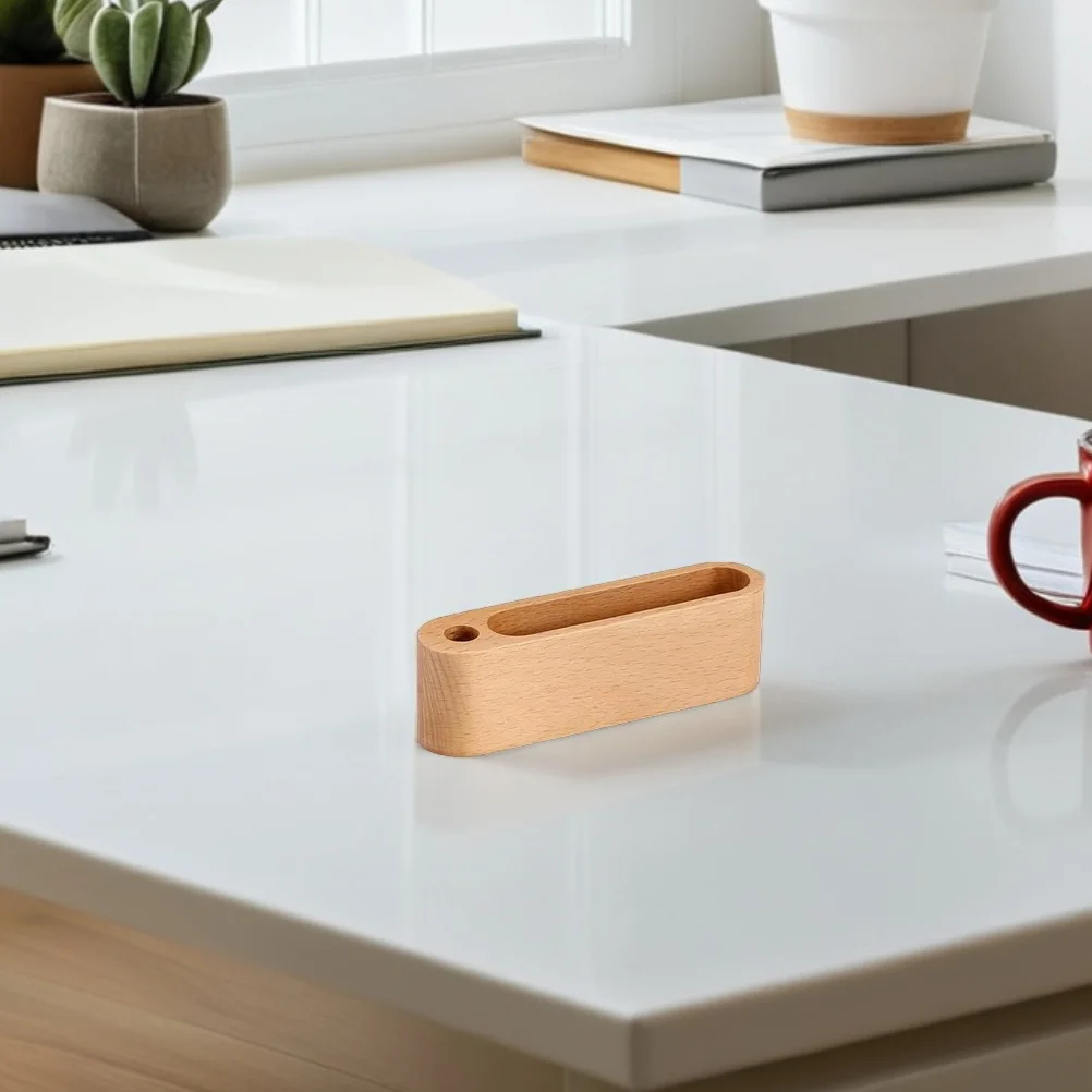 

2Pcs Beech Wood Business Card Holder Desktop Organizer Office Stand Business Card Storage Display Natural Wood Texture