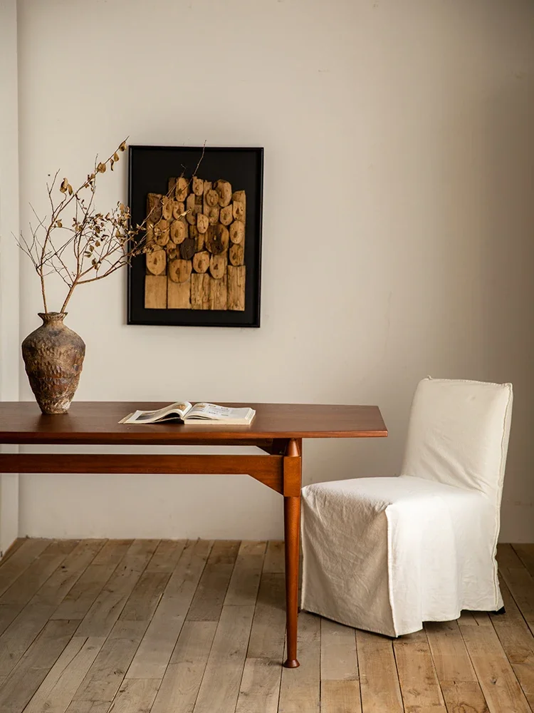 Table à manger médiévale en bois massif, table rectangulaire en teck wabi wind, bureau de maison chez l'habitant