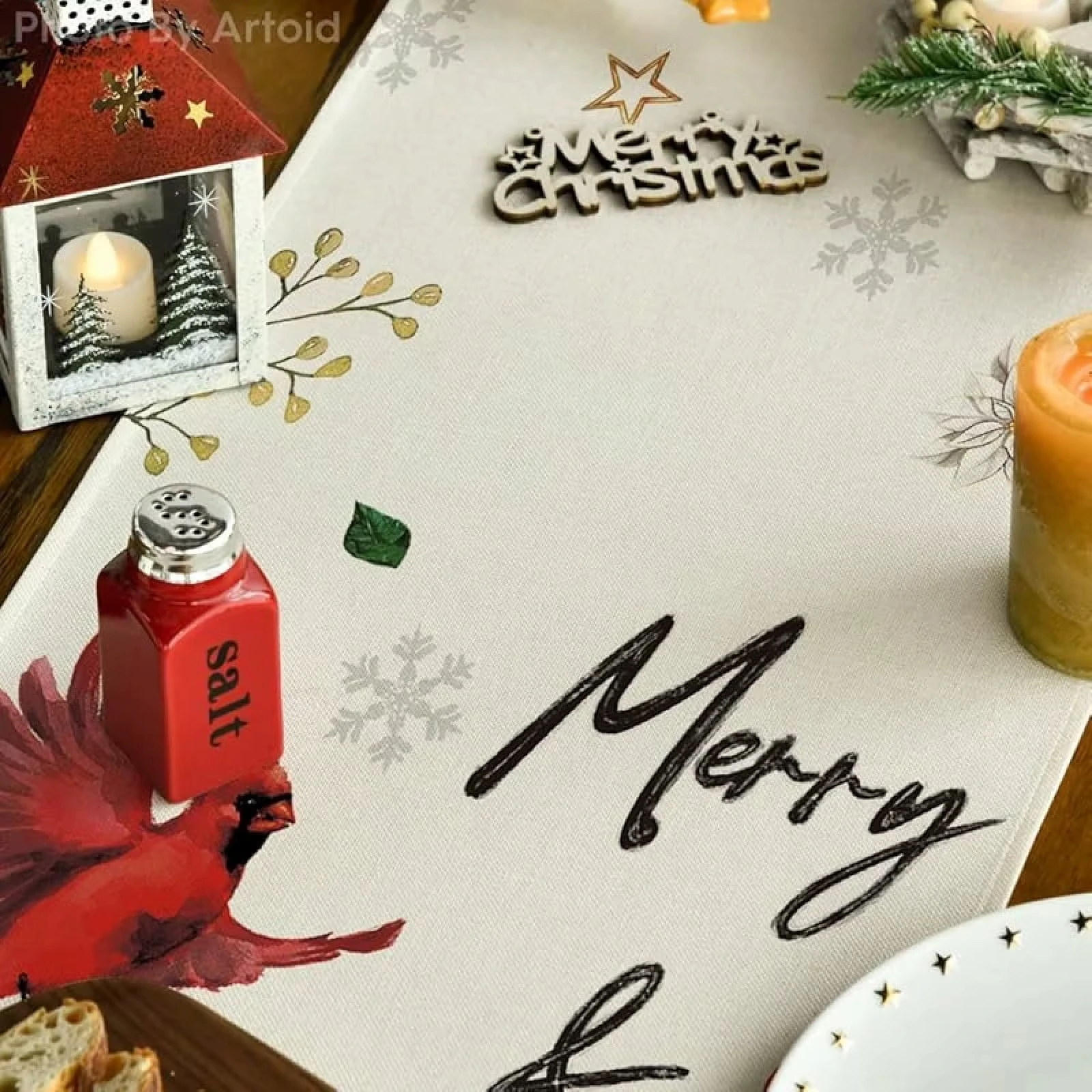 عيد ميلاد سعيد الجدول عداء البونسيتة الطيور ندفة الثلج نمط عطلة الشتاء داخلي وخارجي لوازم الحفلات المنزلية الجدول جلطة #2