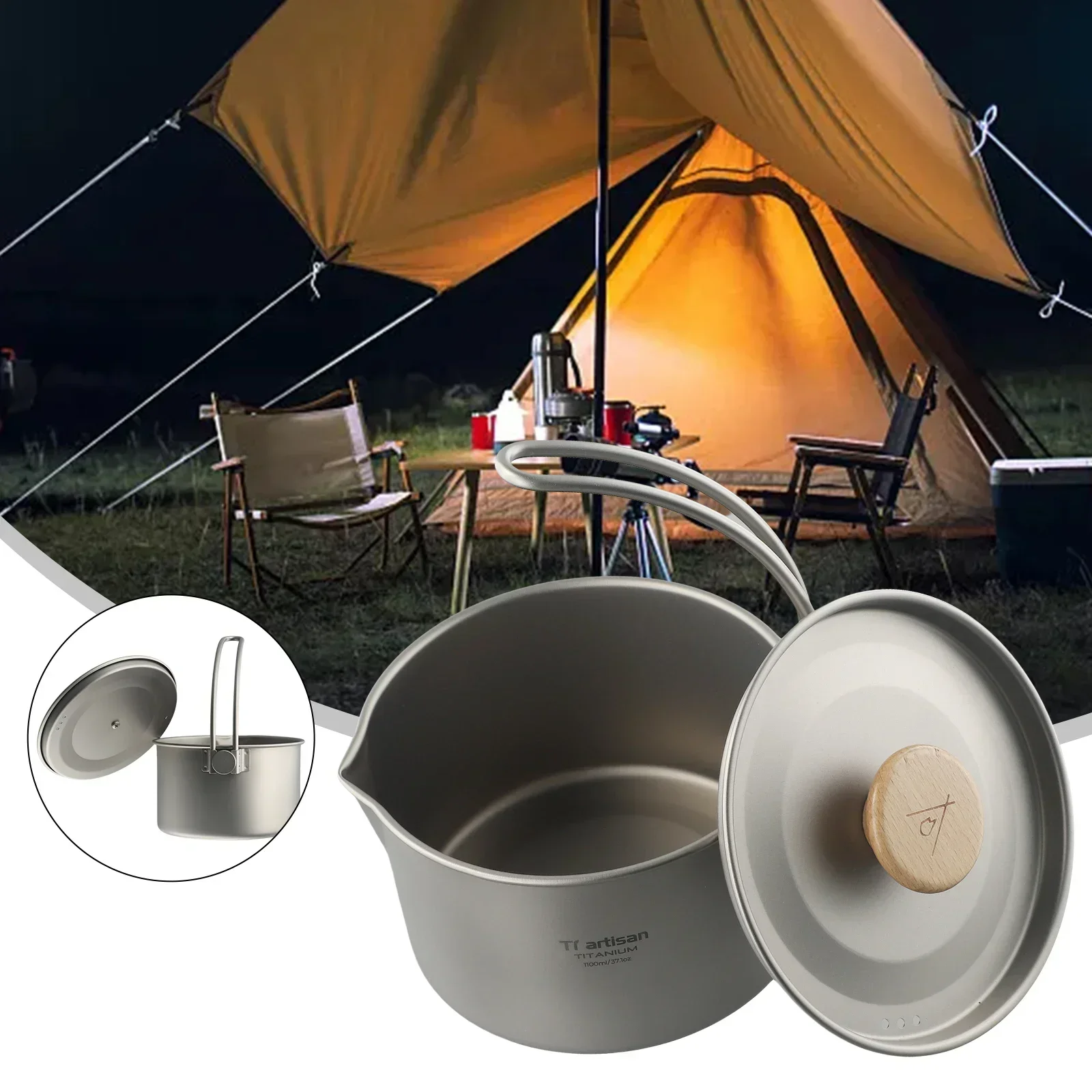 High Quality New Hanging Pot 1100ml 1.1L Camping Pot Dismantling Picnic Cookware Titanium With Detachable Handle