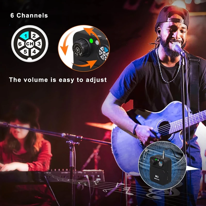Sistema de Monitoreo In-Ear Profesional, Auriculares Inalámbricos con Banda para la Cintura para Actuaciones en Escenarios al Aire Libre