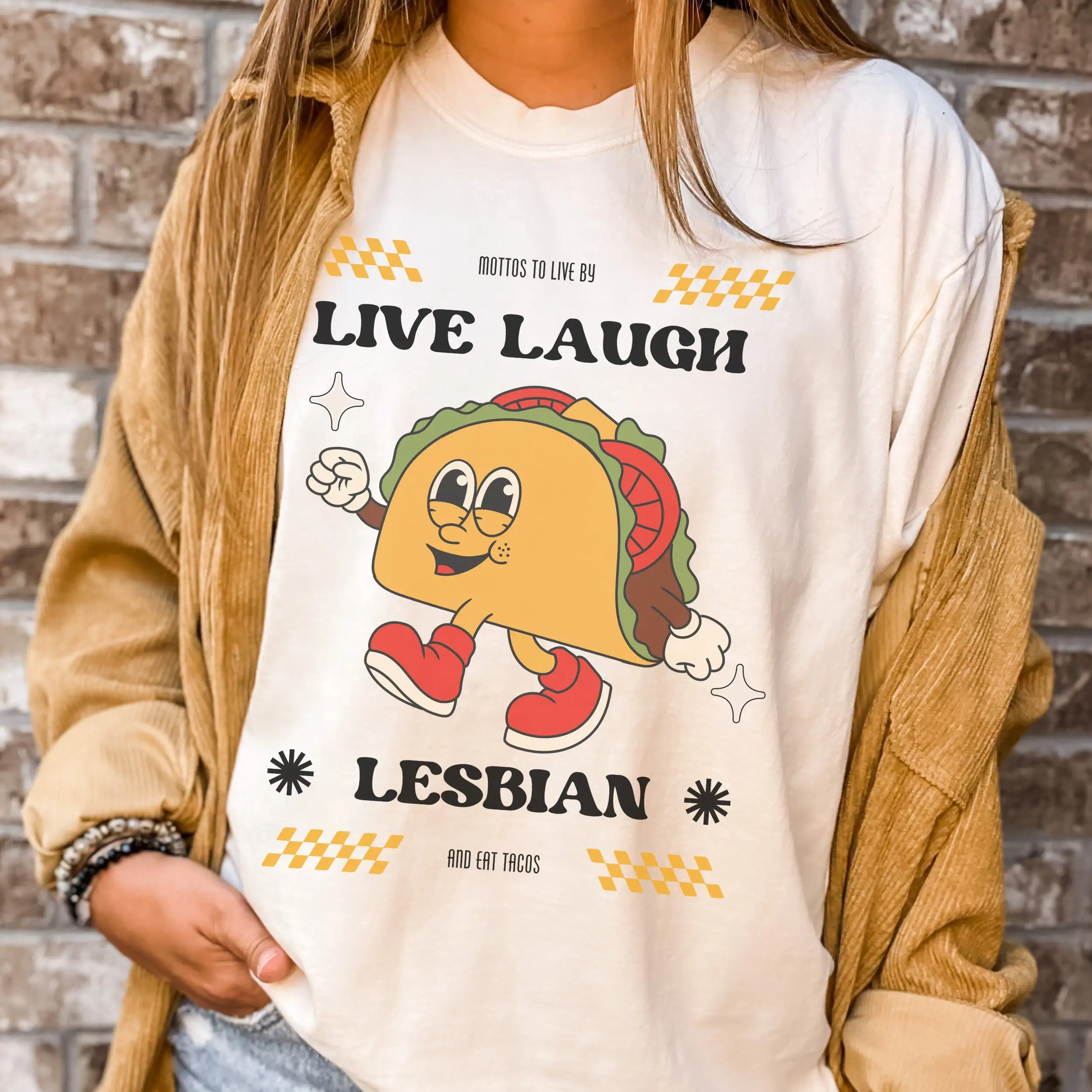 Camiseta LIVE LAUGH LESBIAN Taco Lgbtq broma orgullo amor parodia Retro Sapphic