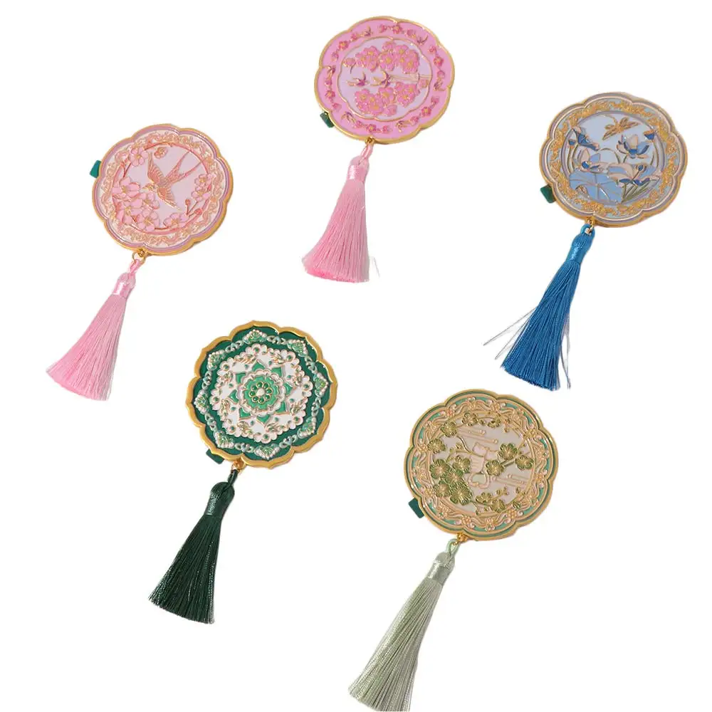 Exquisite Handheld Chinese-style Pocket Mirror Portable Emboss Cosmetic Mirror Metal Flower Pattern Makeup Mirror Makeup