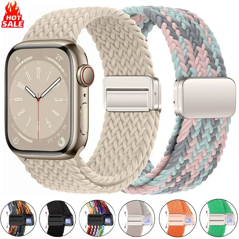

Плетеный ремешок для Apple Watch Band 44 мм, 40 мм, 45 мм, 41 мм, 42 мм, 46 мм, 49 мм, 38 мм, магнитный браслет iWatch Series 10 SE 9 8 7 6 Ultra 2