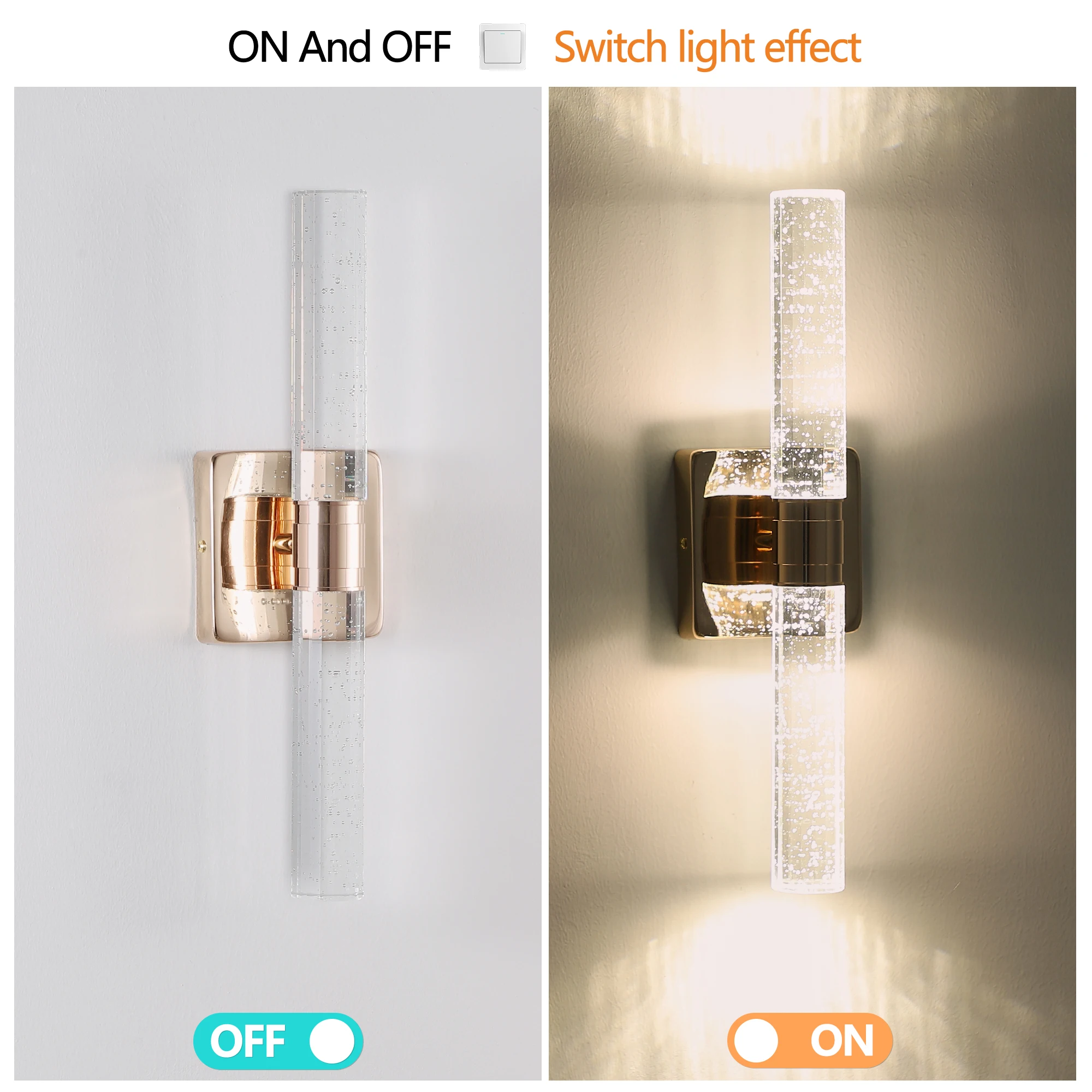 2-Light Contemporary Crystal Wall Light, Gold Plating Finish with Bubble Crystal, Sconce Modern Indoor Lighting Fixture