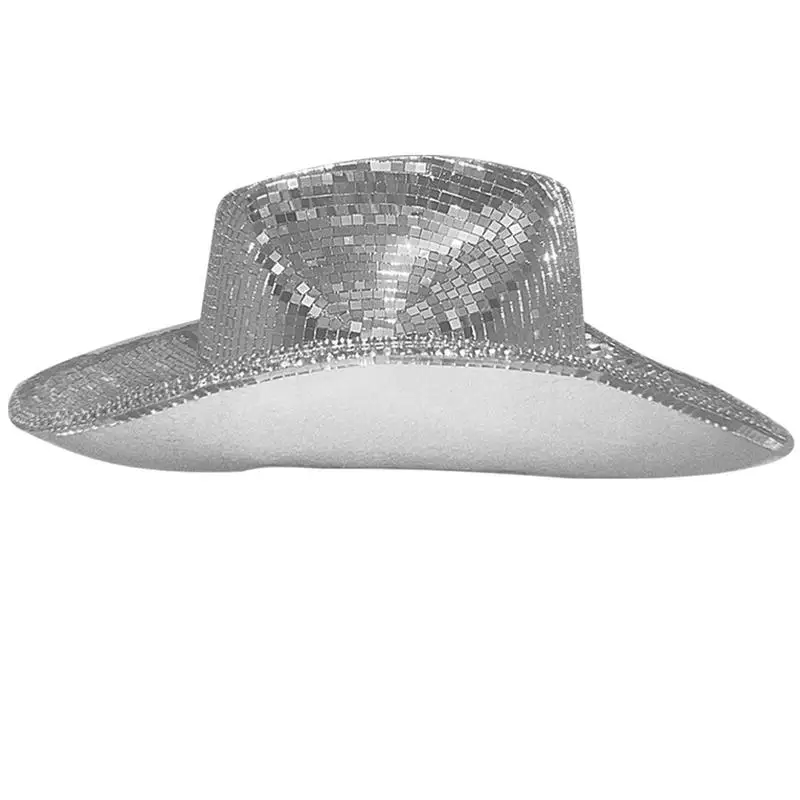 Disco Ball Cowboy Hat Cowboy Caps With Mirrored Glass Jewels Mesh Accents Womens Sun Hat Cowgirl Hats Flashing Blinky Party Hat