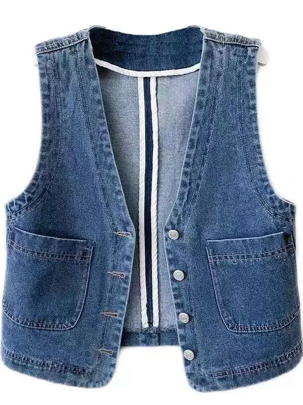 

Slim Fit Svel round Ne Vest Women's Faion Street Sle Cotton ort Length Button Detailing Thiened Summer Top