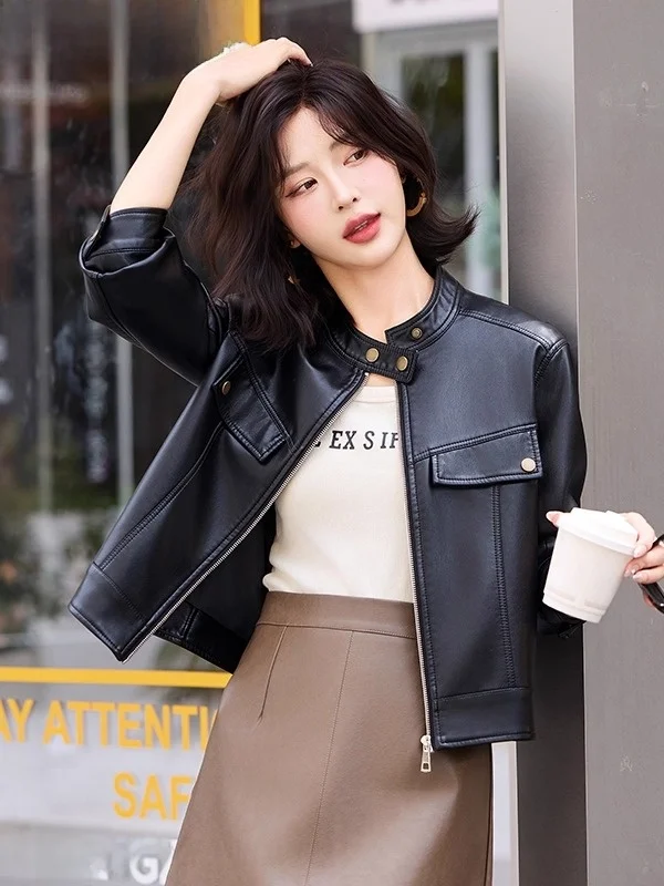 ファイオナブル オルト 本革ジャケット レディース 春秋新作 スリーハイフェン シープスキンコート ジッパー開閉 通勤 スリーハイフェン