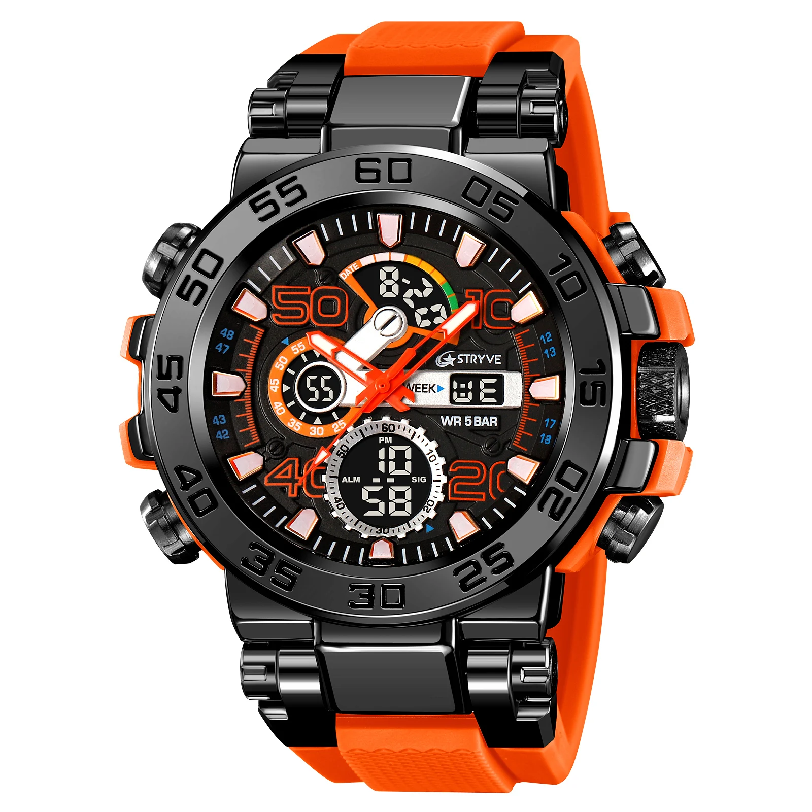 STRYVE 8030 Men  Sport Watches Digital Double Time Watch Men Chronograph Week Display Student  Wristwatches montre homme