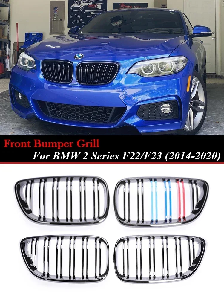 Front Bumper Kidney Grille For BMW 2 Series F22 F23 M Color Chrome Double Single Slat Carbon Black Grill 2014-2020 2 Series Part