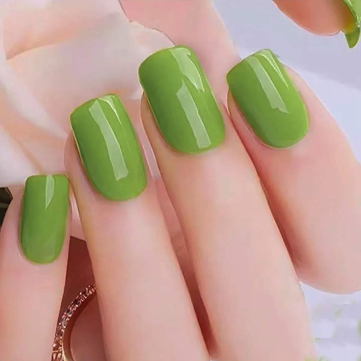 Short medium Square fake nails pure green blue orange rose dark purple red for Spring summer full cover press on false nail art