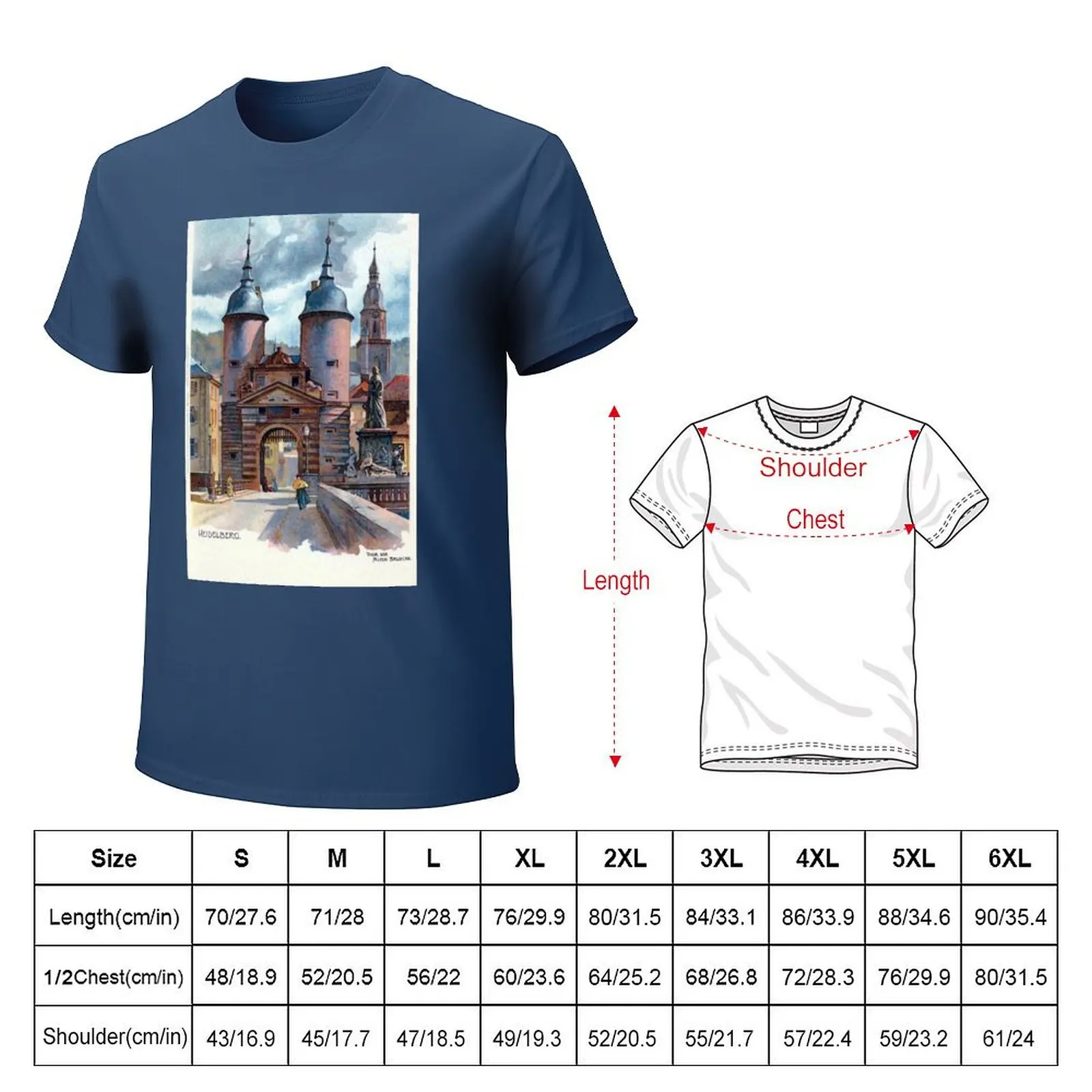 Vintage Litho Heidelberg Old Bridge Gate T-shirt oversized korean fashion black t-shirts for men