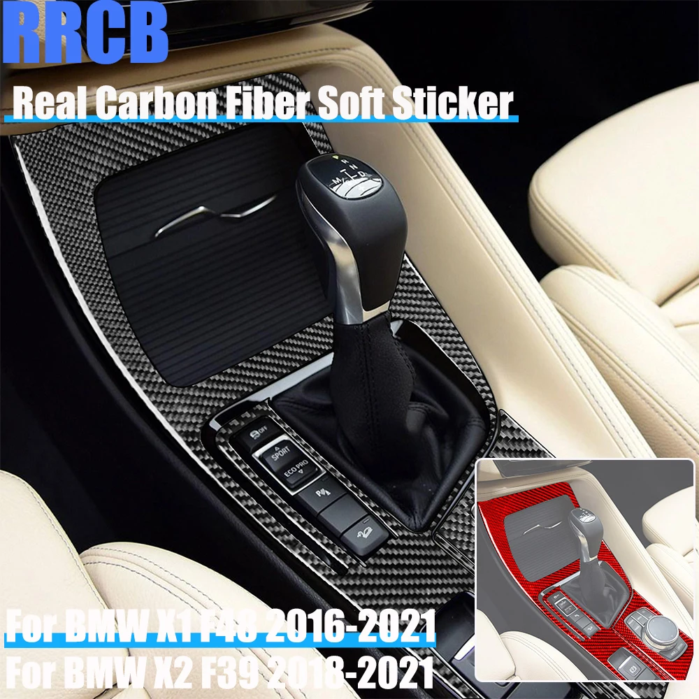 

Real Carbon Fiber Car Accessories Center Gear Shift Set Trim Cover Soft Sticker For BMW X1 F48 2016-2021 X2 F39 2018-2021