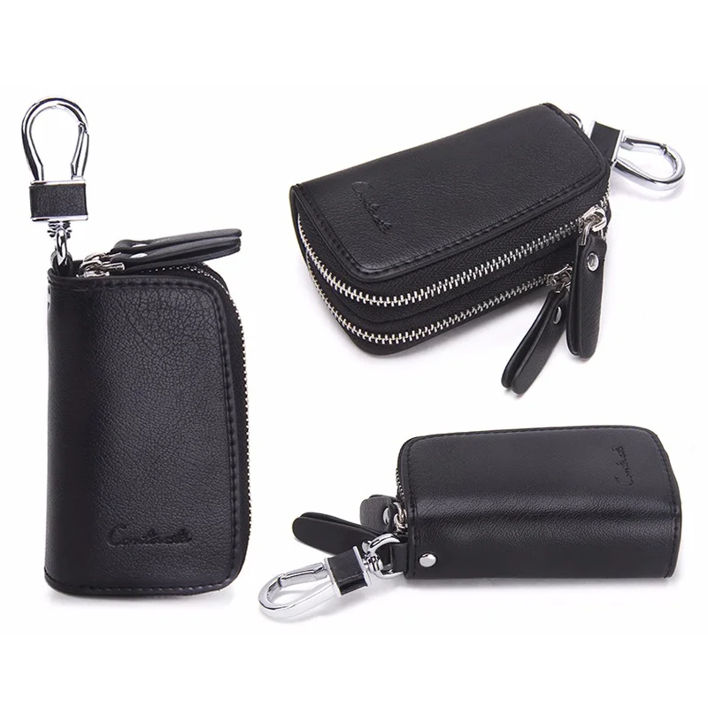 

Classic New Double Zip Men's Genuine Cow Leather Car Key Holder Multifunction Housekeeper High Class Motor Case