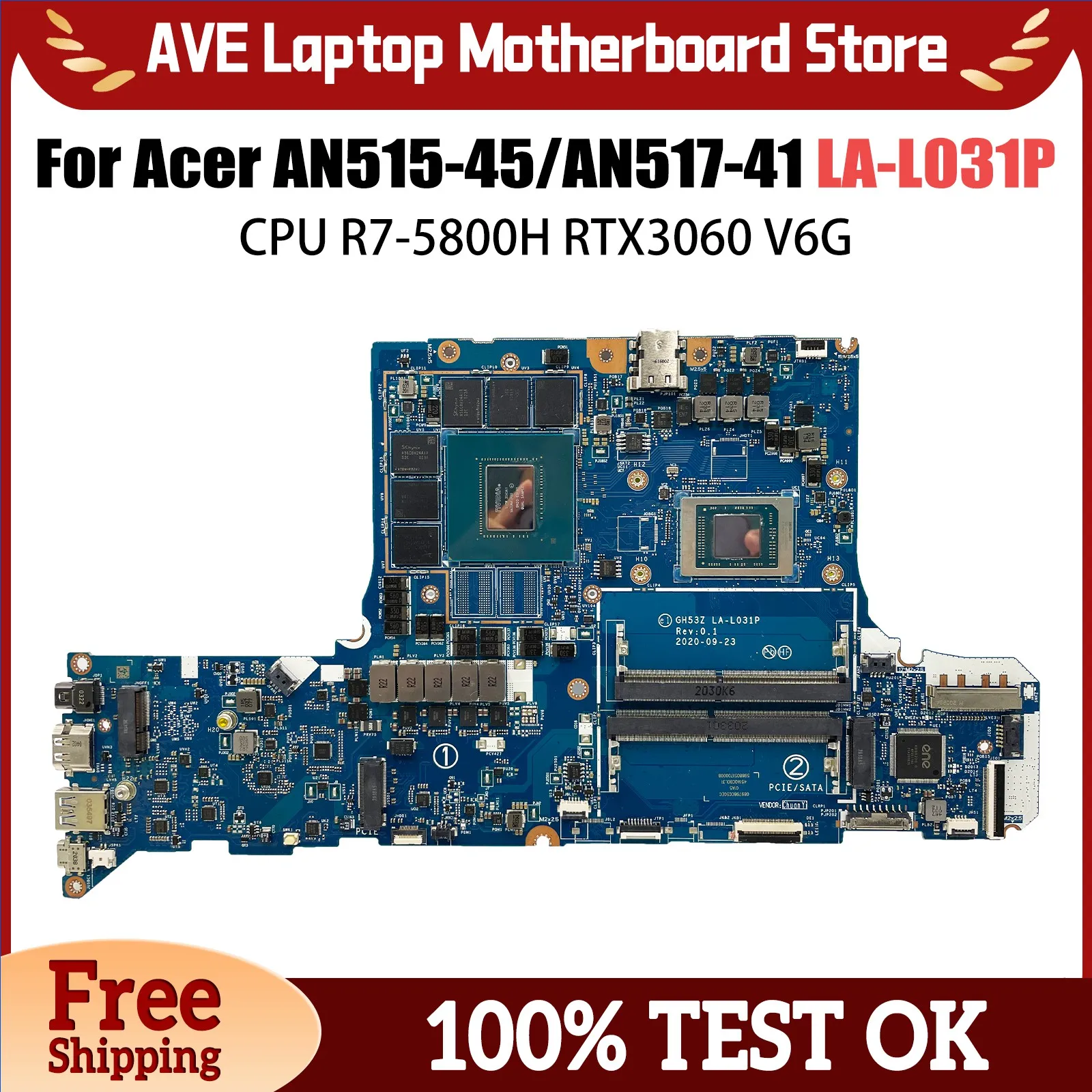 GH53Z LA-L031P Mainboard For Acer Nitro 5 AN515-45 AN517-41 Laptop Motherboard NB.QBC11.002 With R7-5800H CPU RTX3060 V6G