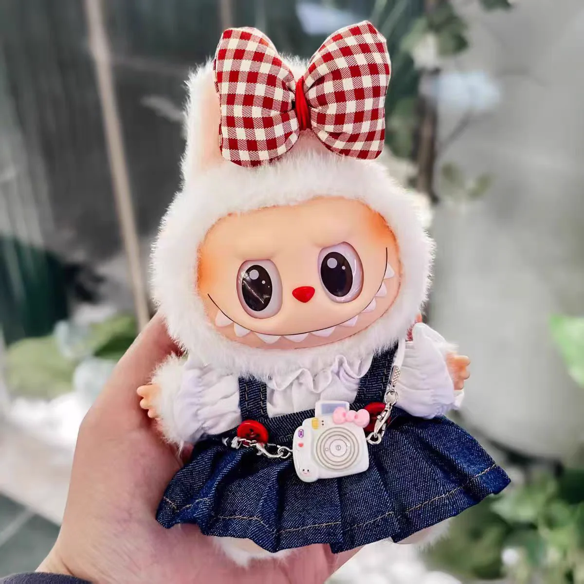 Conjunto De Ropa Para Muñeca Labubu 17 Cm – Top De Encaje, Falda Mezclilla Y Cámara