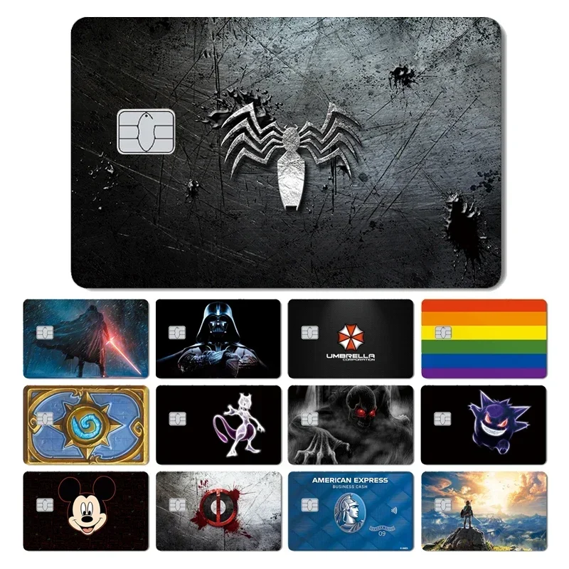 Cartoon Anime Spide Rainbow Skull Front Large Small No Chip Debt Card Credit Card Sticker Case Film Skin