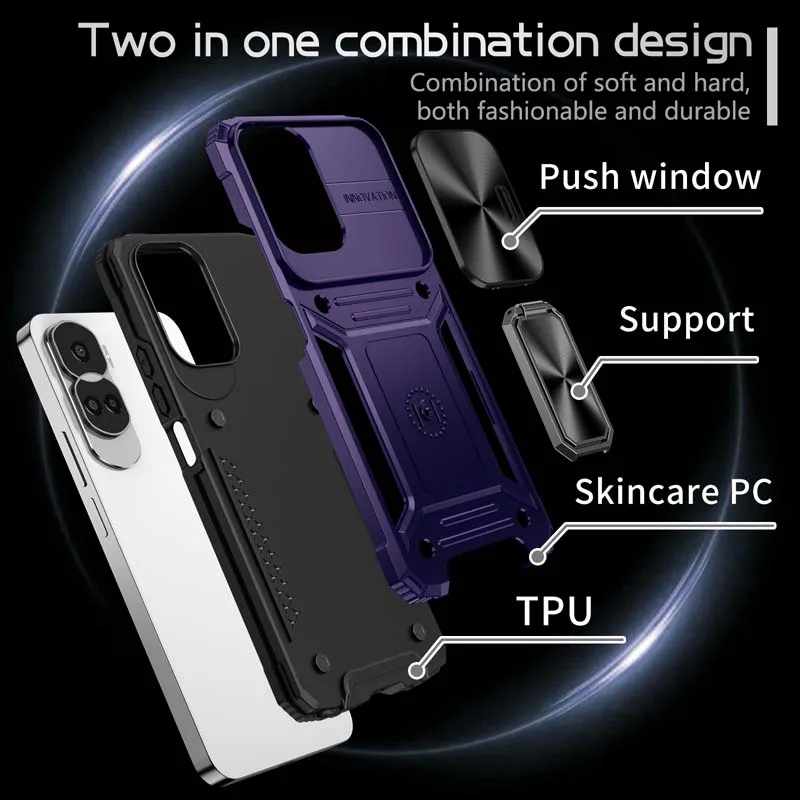 Slide Lens Camera Case For Honor 90 Lite Shockproof Armor Back Coque for Huawei Mate 60 Pro Honer90 Light X50i 5G Phone Cover