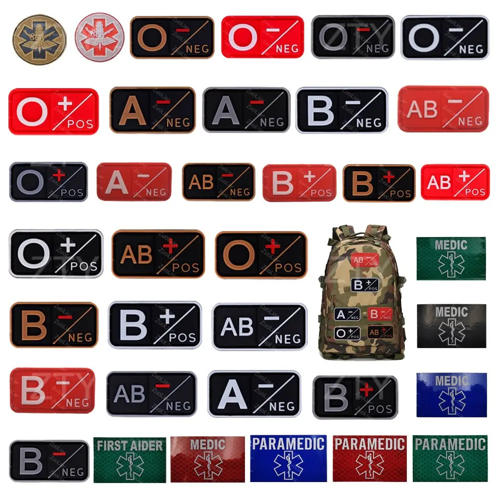 3D PVC Luminous Blood Type Hat  AB-NEG  A+ POS Clothing Printed Reflective First Aid Badge Backpack Jacket Hook Custom Patch