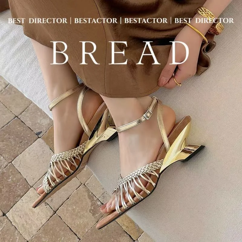2026 new summer women sandals natural leather 22-25cm microfiber+sheepskin weave ankle-buckle high heel women shoes fashion