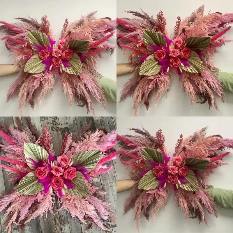 New Design Wedding Decorations Dried Flowers Big Pampas Reed Leaves Pink Ornament Party Aisle