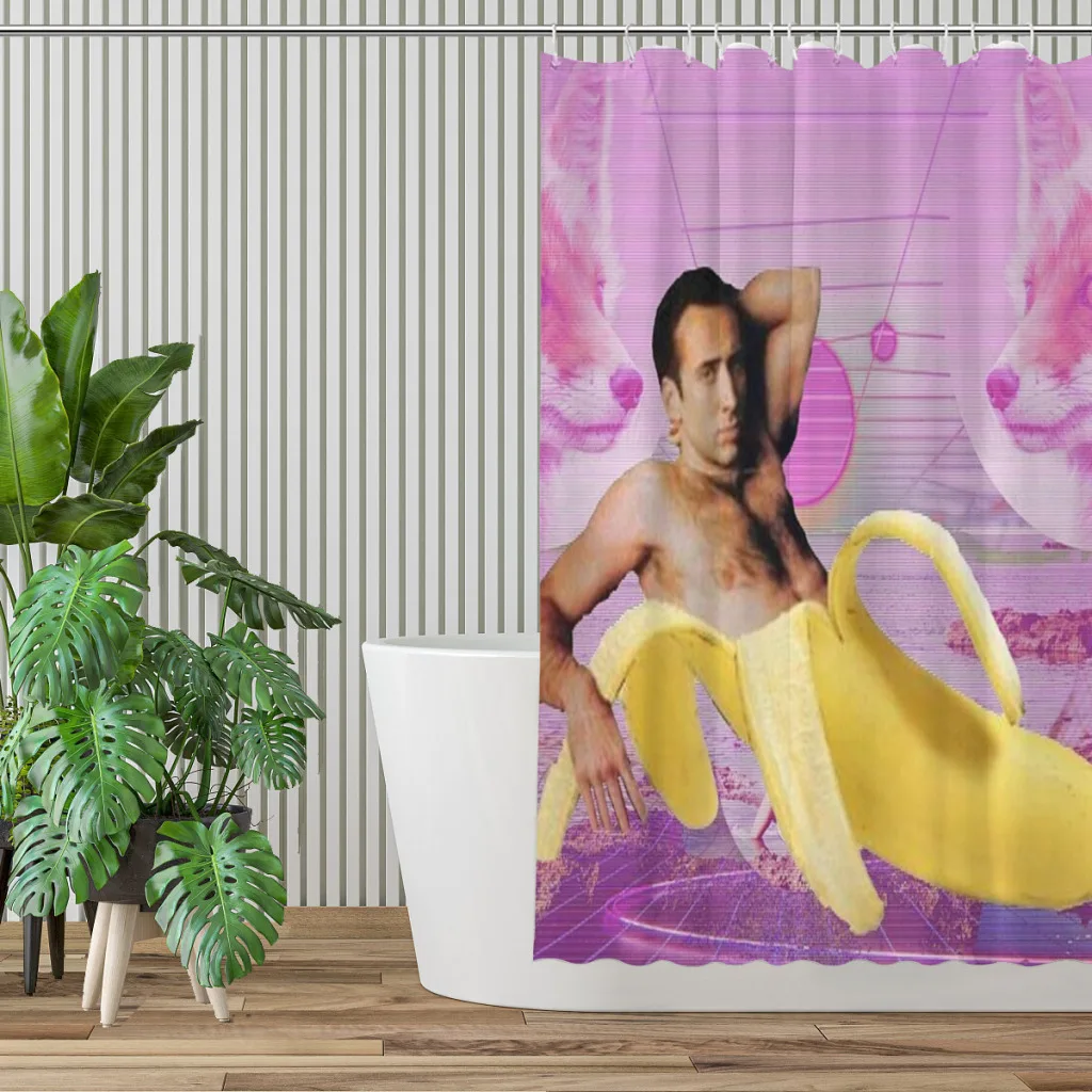 Shower curtain Bathroom  Nicholas Cage Banana Vaporwave decor Modern household items Bathroom curtain gift