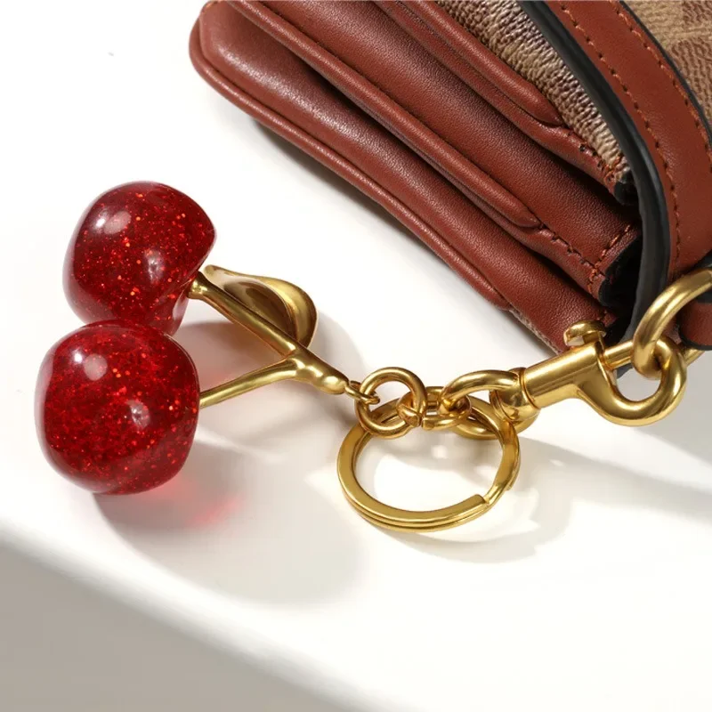 Accessory Bag Pendant Keyrings for Women Red Cherry Crystal Acrylic Car Key Chain Cherry Stainless Steel Pendant Festivals Gifts